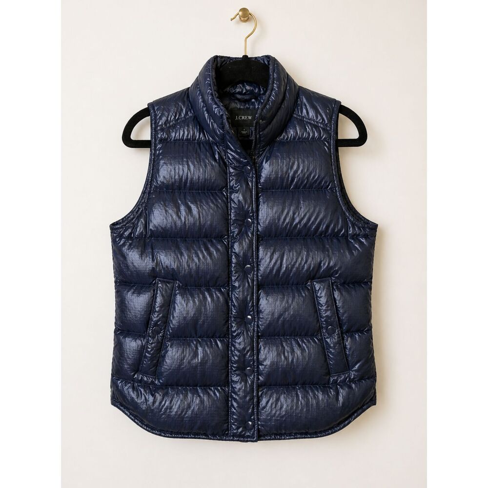 J.Crew Navy Down Puffer Vest Quilted Zip Snap Lightweight Women S Minimalist